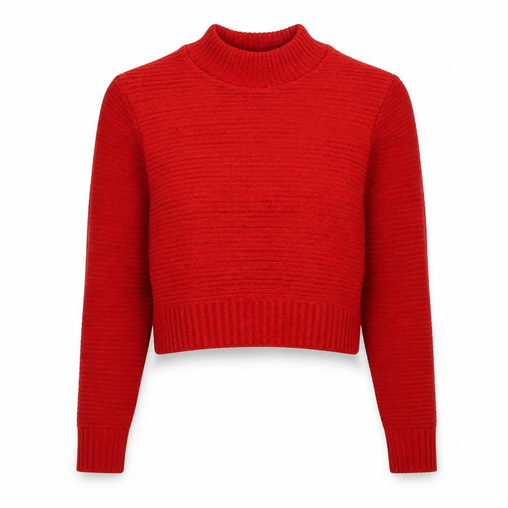 PRETTYLITTLETHING Womens Red Mock Neck Acrylic Pullover Jumper Size S