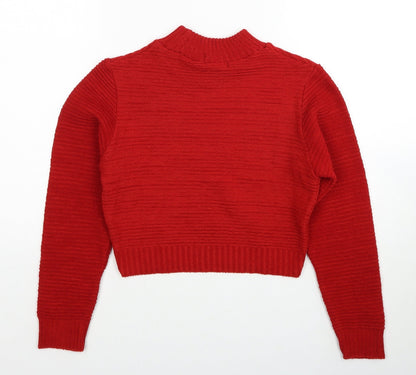 PRETTYLITTLETHING Womens Red Mock Neck Acrylic Pullover Jumper Size S