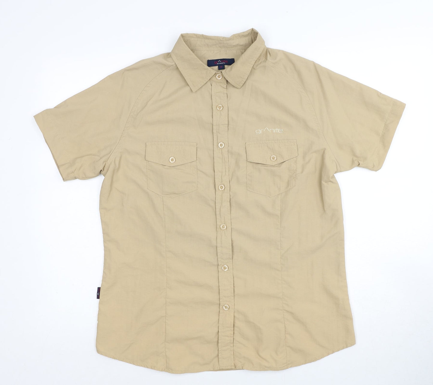 Granite Womens Beige Polyester Basic Button-Up Size 12 Collared
