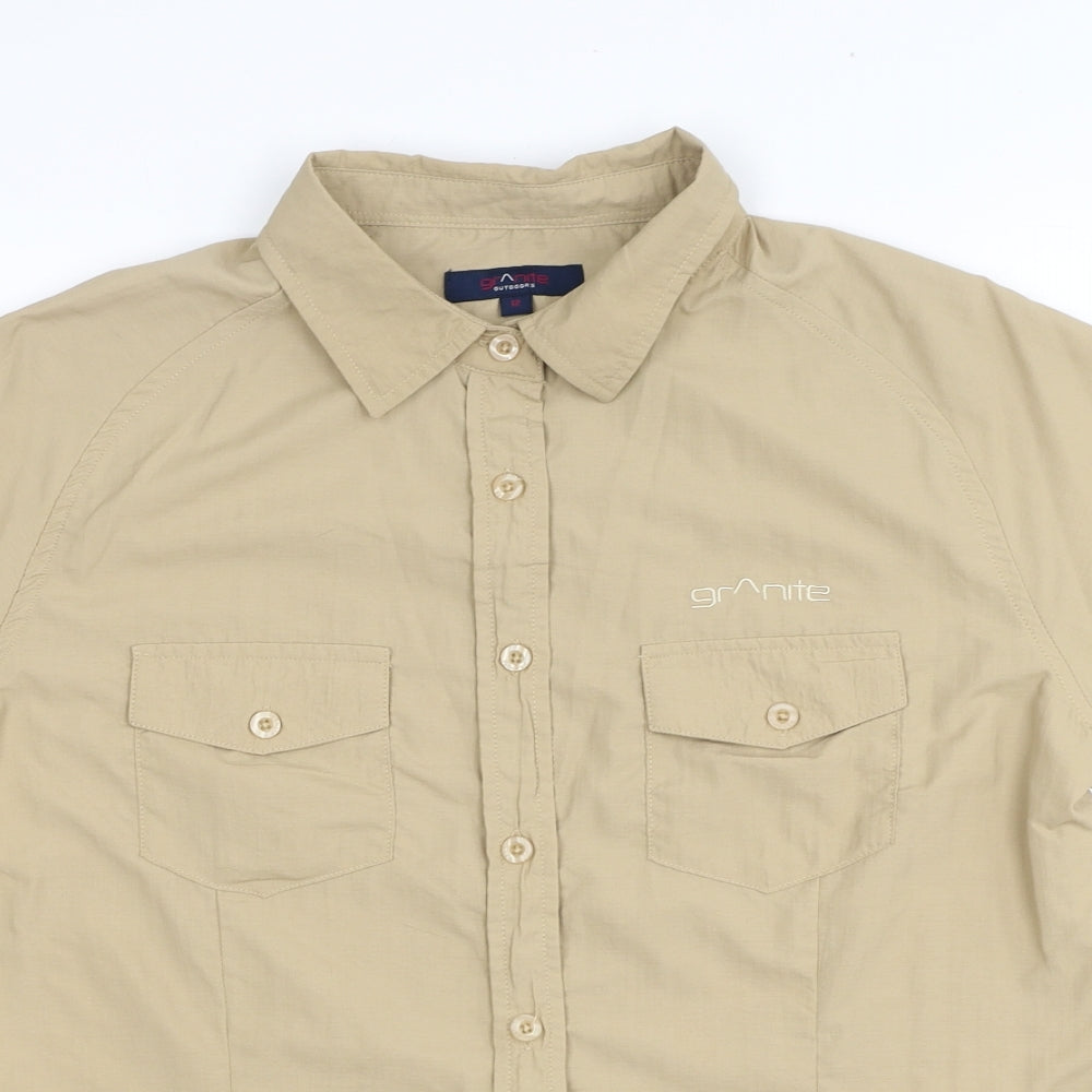Granite Womens Beige Polyester Basic Button-Up Size 12 Collared