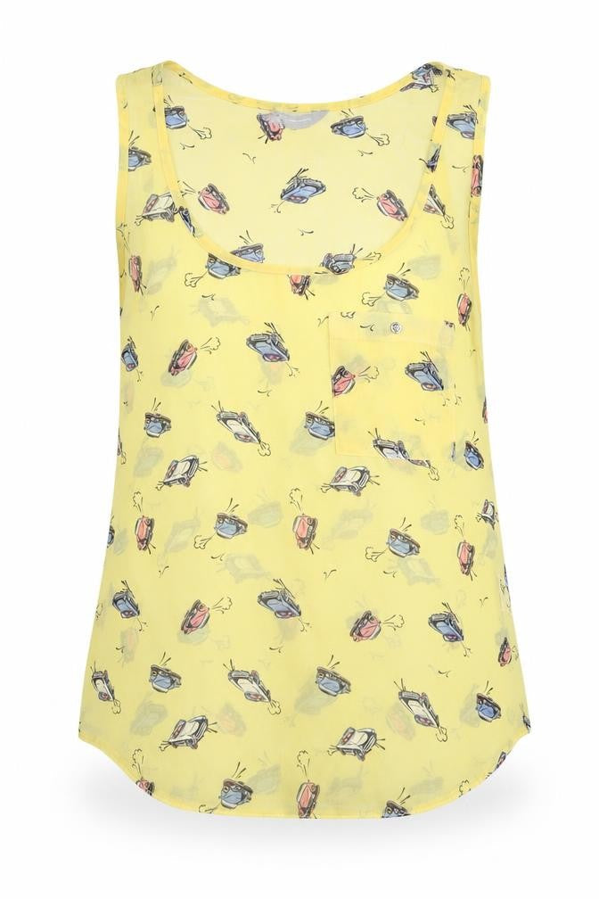 Internacionale Womens Yellow Geometric Polyester Basic Tank Size 6 Round Neck - Cars