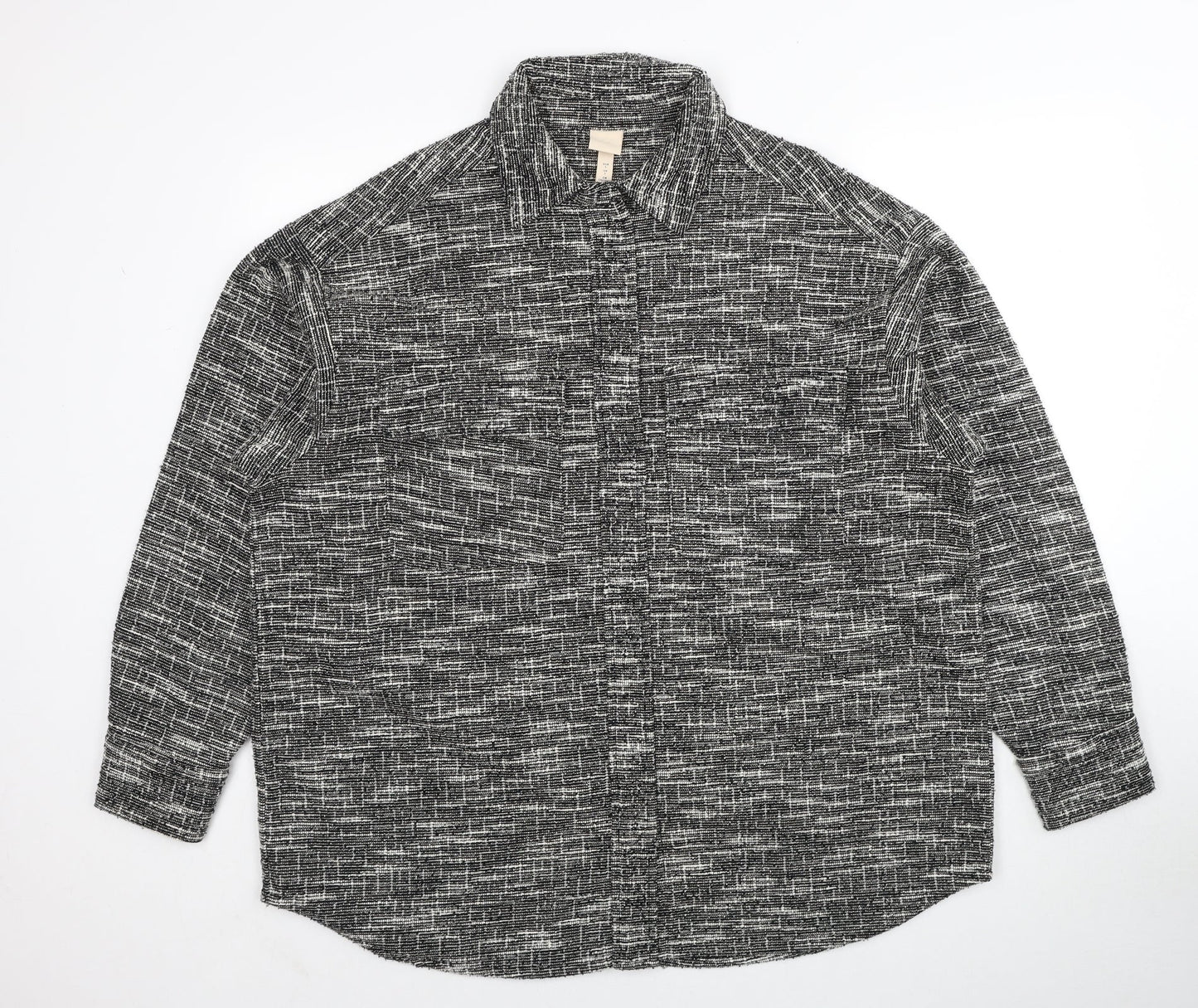 H&M Womens Black Geometric Jacket Size L Snap