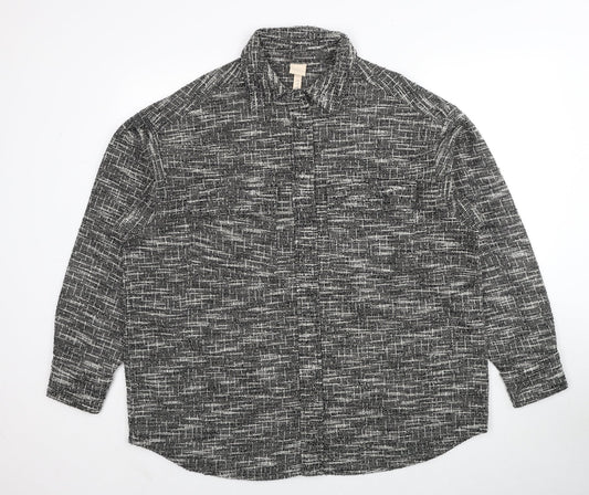 H&M Womens Black Geometric Jacket Size L Snap