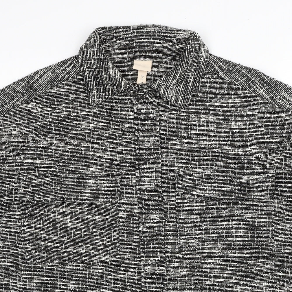 H&M Womens Black Geometric Jacket Size L Snap