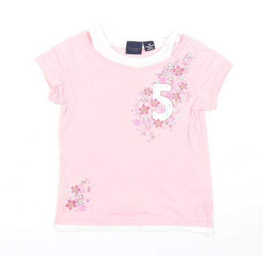 Sonoma Girls Pink Cotton Basic T-Shirt Size 6 Years Round Neck Pullover