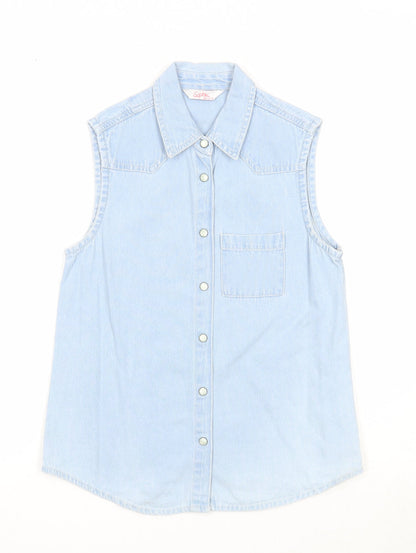 Sophie Girls Blue Cotton Basic Button-Up Size 12-13 Years Collared Snap