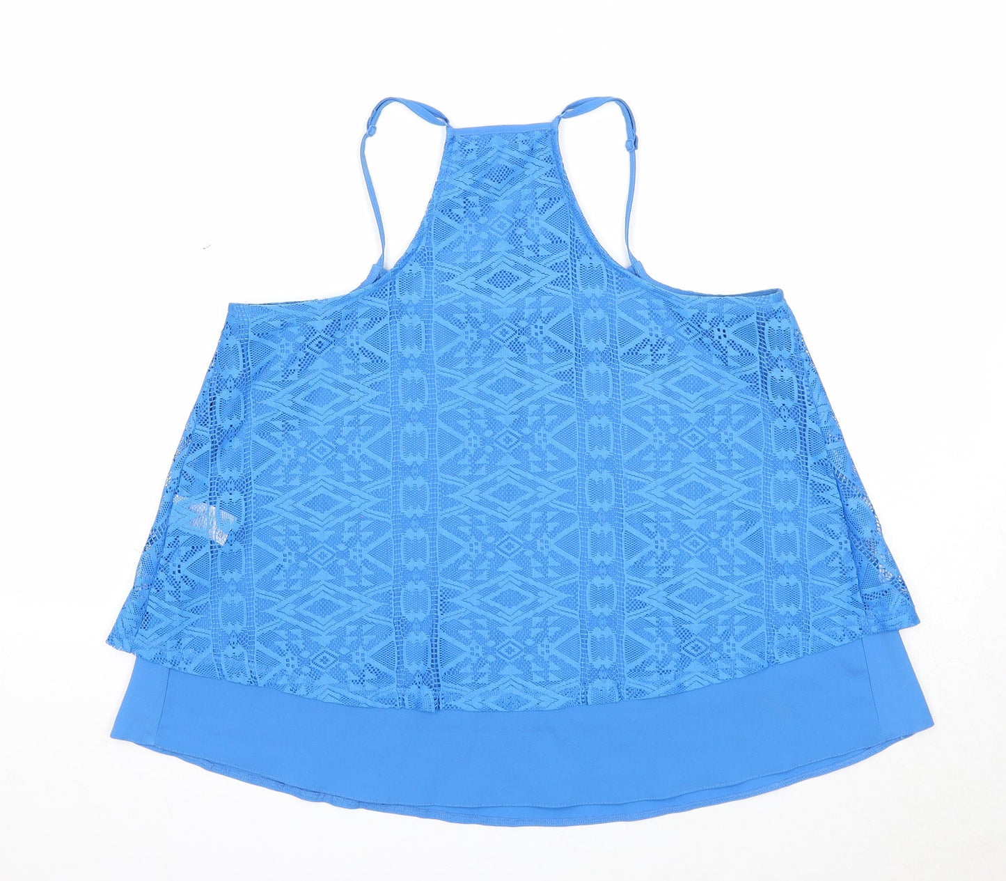 Candy Couture Girls Blue Geometric Polyester Basic Tank Size 15 Years Round Neck Pullover