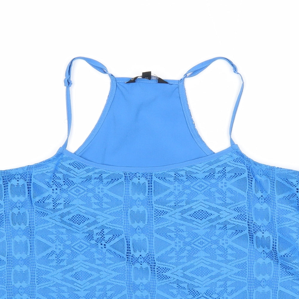 Candy Couture Girls Blue Geometric Polyester Basic Tank Size 15 Years Round Neck Pullover