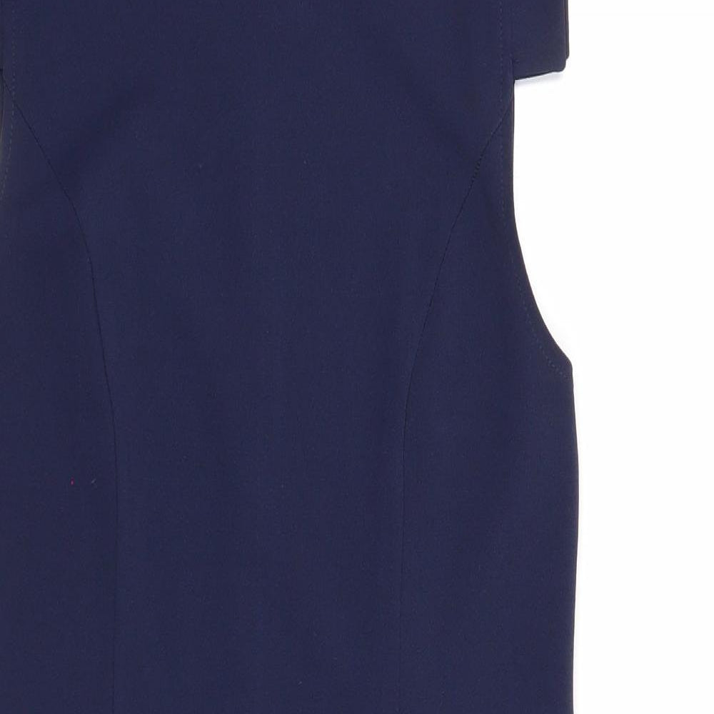 Unique21 Womens Blue Polyester Shift Size 10 Round Neck Zip
