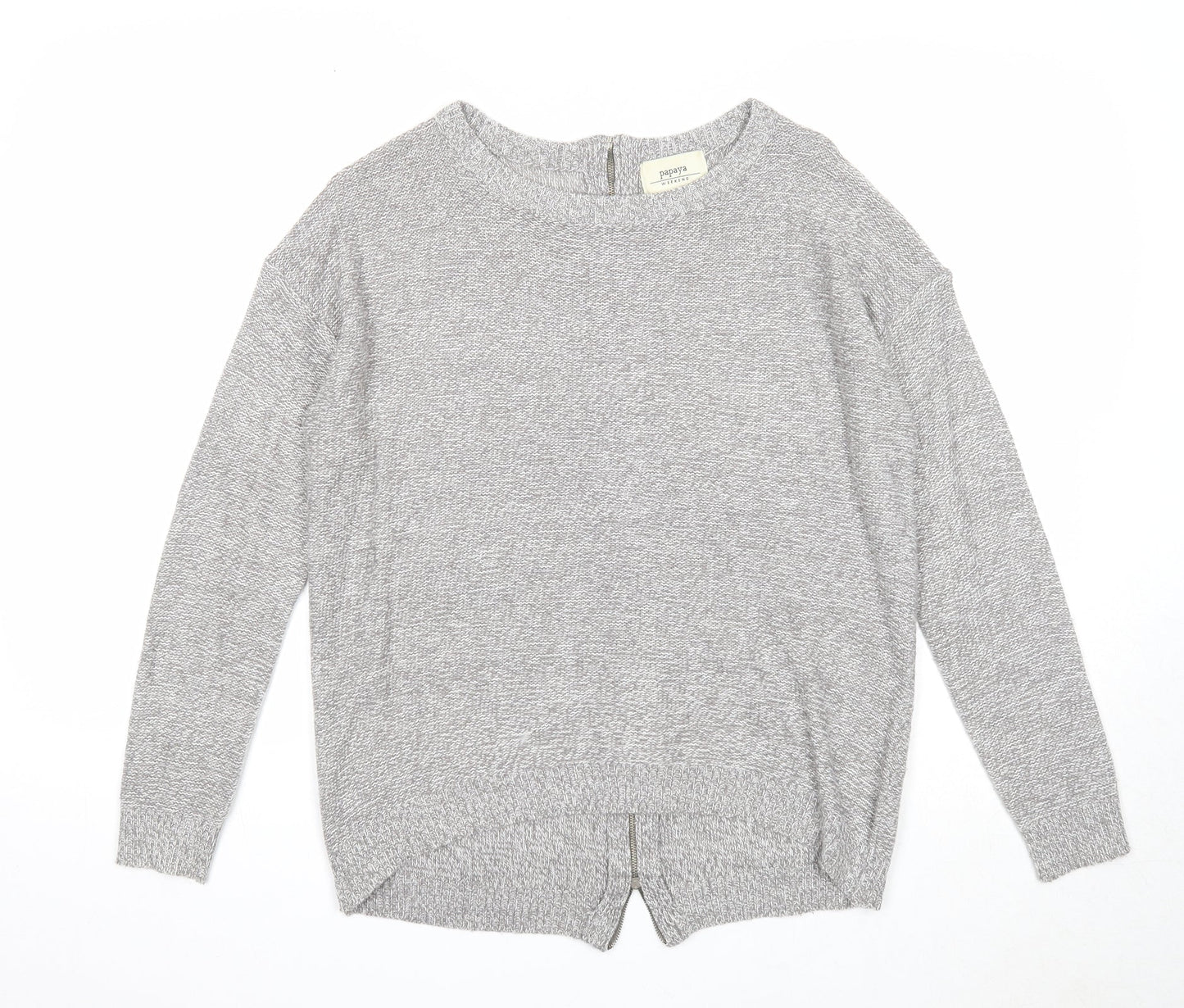 Papaya Womens Grey Boat Neck Acrylic Pullover Jumper Size S
