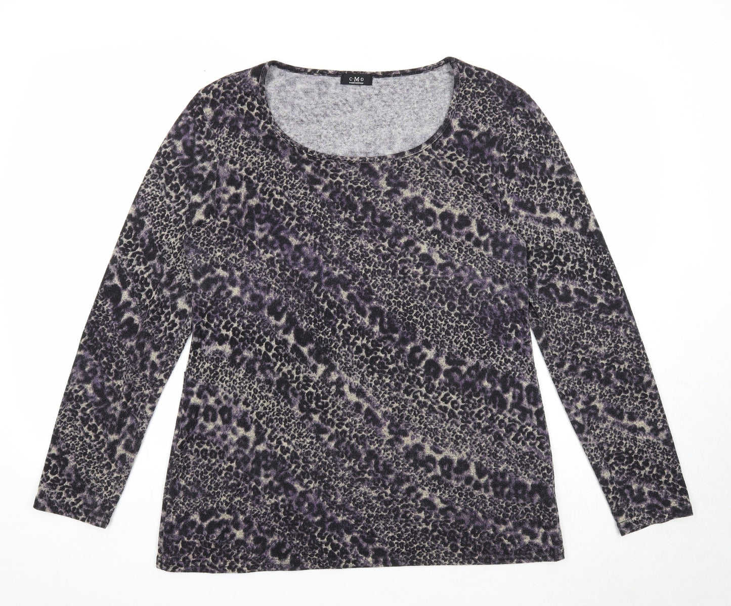 CMD Womens Multicoloured Animal Print Polyester Basic T-Shirt Size L Round Neck