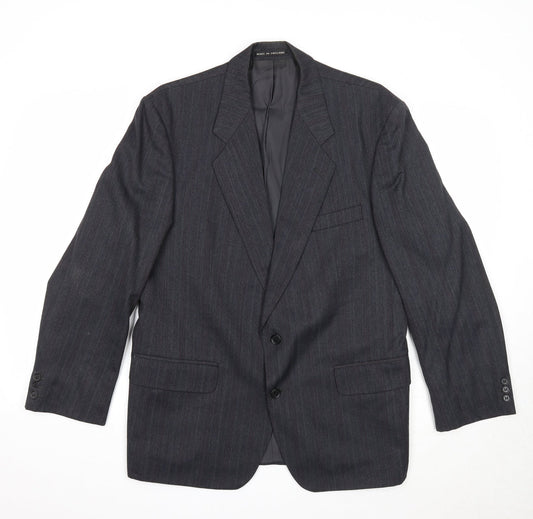 Pin Stripe Mens Black Striped Polyester Jacket Suit Jacket Size 42 Regular