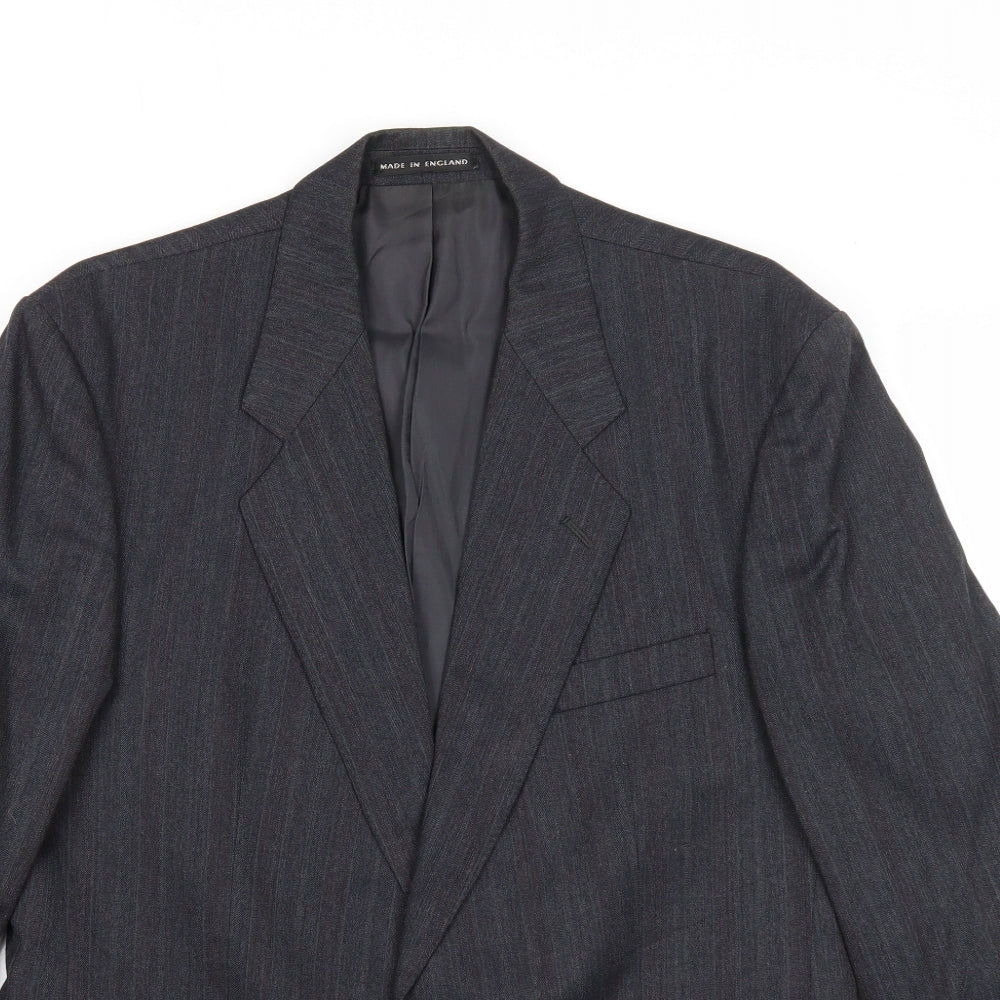 Pin Stripe Mens Black Striped Polyester Jacket Suit Jacket Size 42 Regular