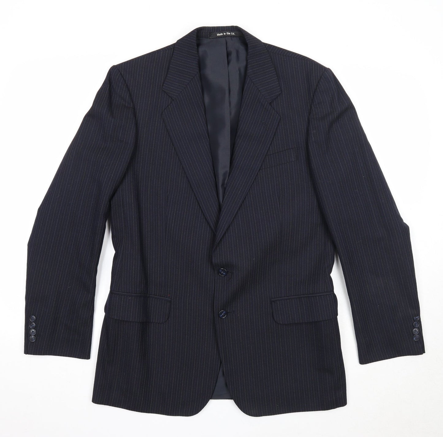 St Michael Mens Blue Striped Polyester Jacket Suit Jacket Size 38 Regular