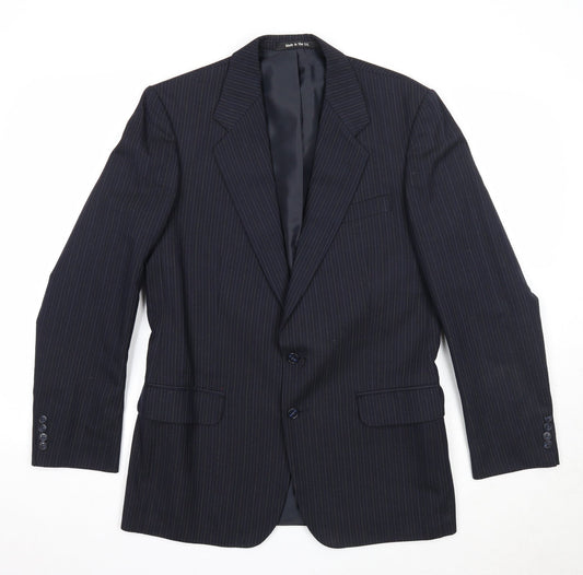 St Michael Mens Blue Striped Polyester Jacket Suit Jacket Size 38 Regular