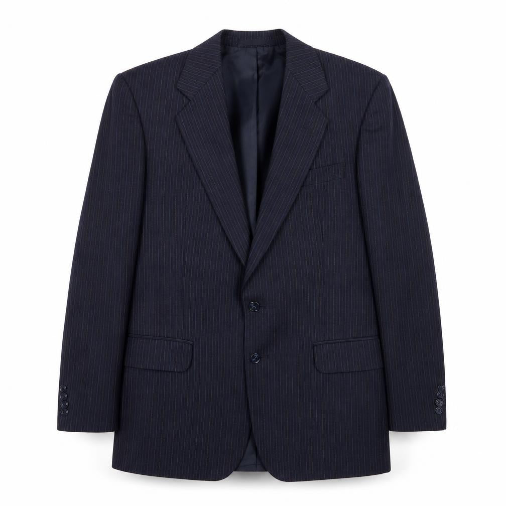 St Michael Mens Blue Striped Polyester Jacket Suit Jacket Size 38 Regular