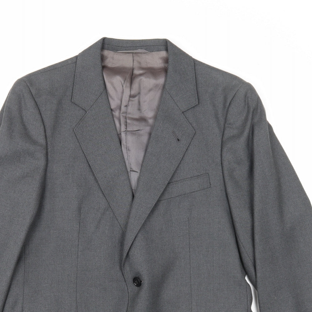 Preworn Mens Grey Polyester Jacket Suit Jacket Size 38 Regular