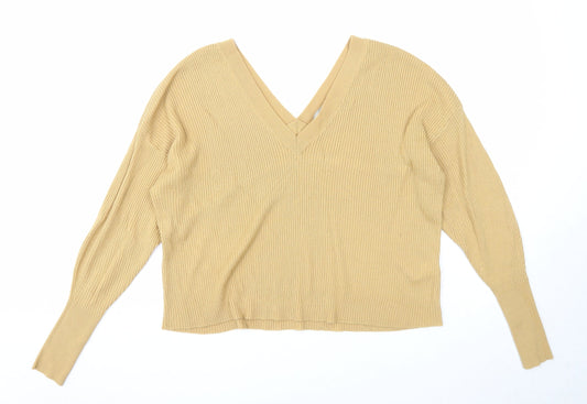 ASOS Womens Beige V-Neck Acrylic Pullover Jumper Size 10
