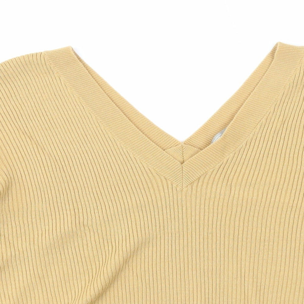 ASOS Womens Beige V-Neck Acrylic Pullover Jumper Size 10