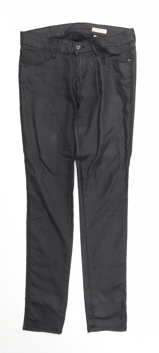 H&M Womens Black Cotton Trousers Size 28 in Regular Zip - Coated