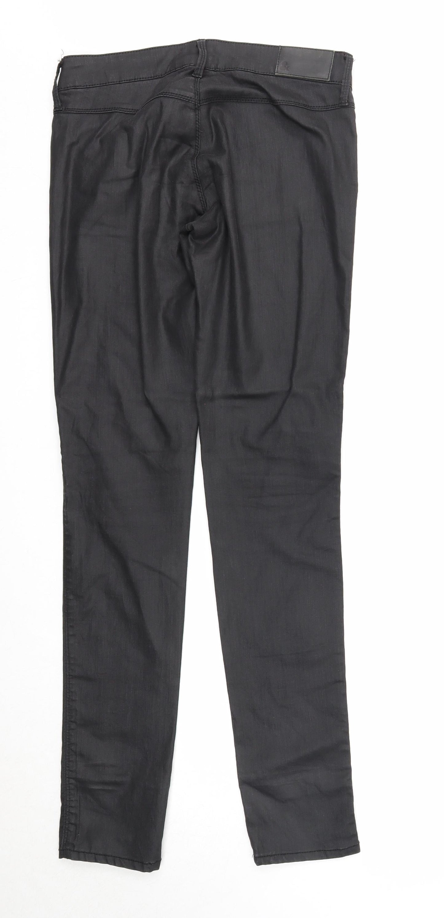 H&M Womens Black Cotton Trousers Size 28 in Regular Zip - Coated