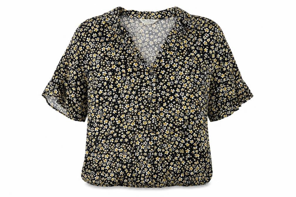 Miss Selfridge Womens Black Floral Viscose Basic Button-Up Size 6 Collared