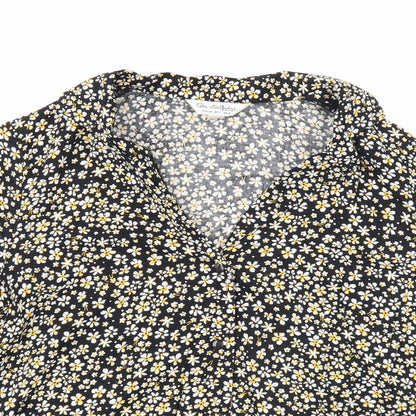 Miss Selfridge Womens Black Floral Viscose Basic Button-Up Size 6 Collared