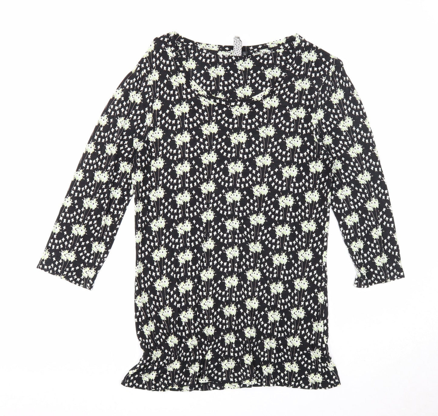 NEXT Womens Black Geometric Polyester Basic Blouse Size 10 Round Neck