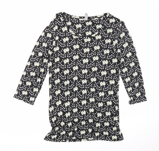 NEXT Womens Black Geometric Polyester Basic Blouse Size 10 Round Neck
