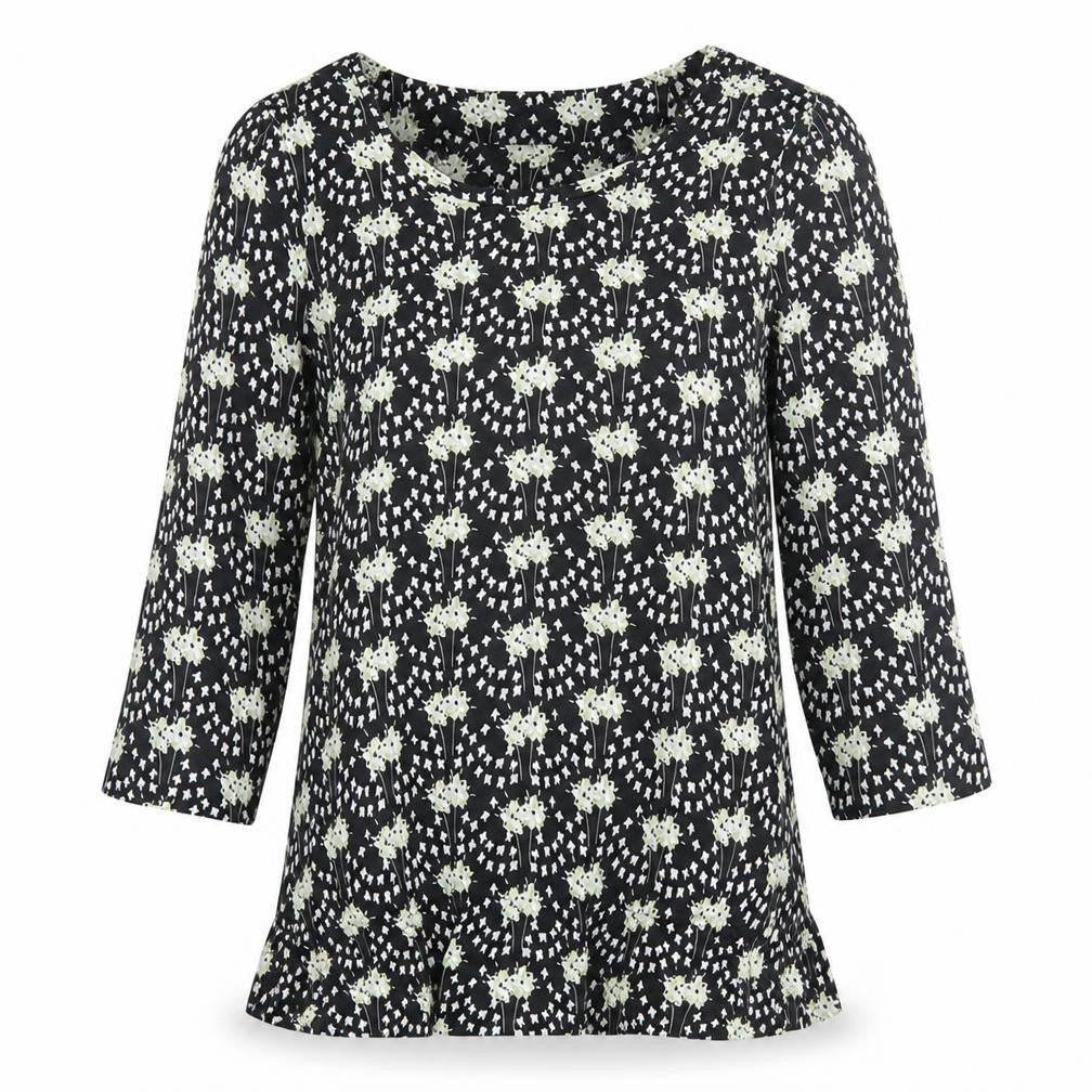 NEXT Womens Black Geometric Polyester Basic Blouse Size 10 Round Neck