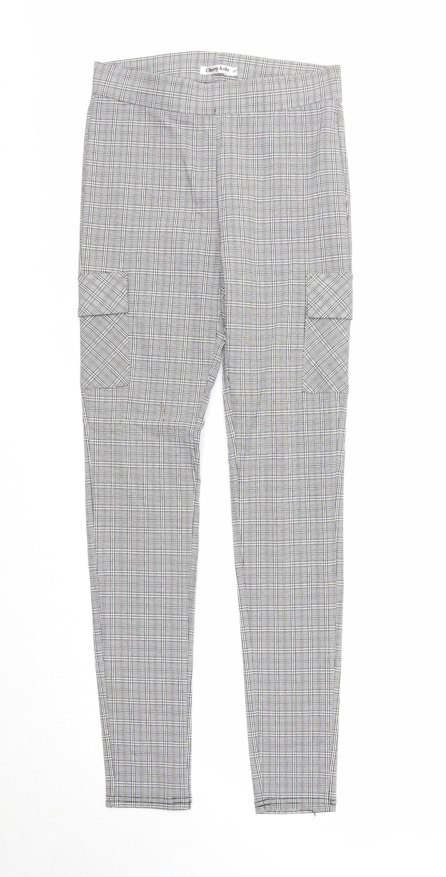 Cherry Koko Womens Grey Plaid Cotton Carrot Leggings Size S Regular - Cargo Pockets