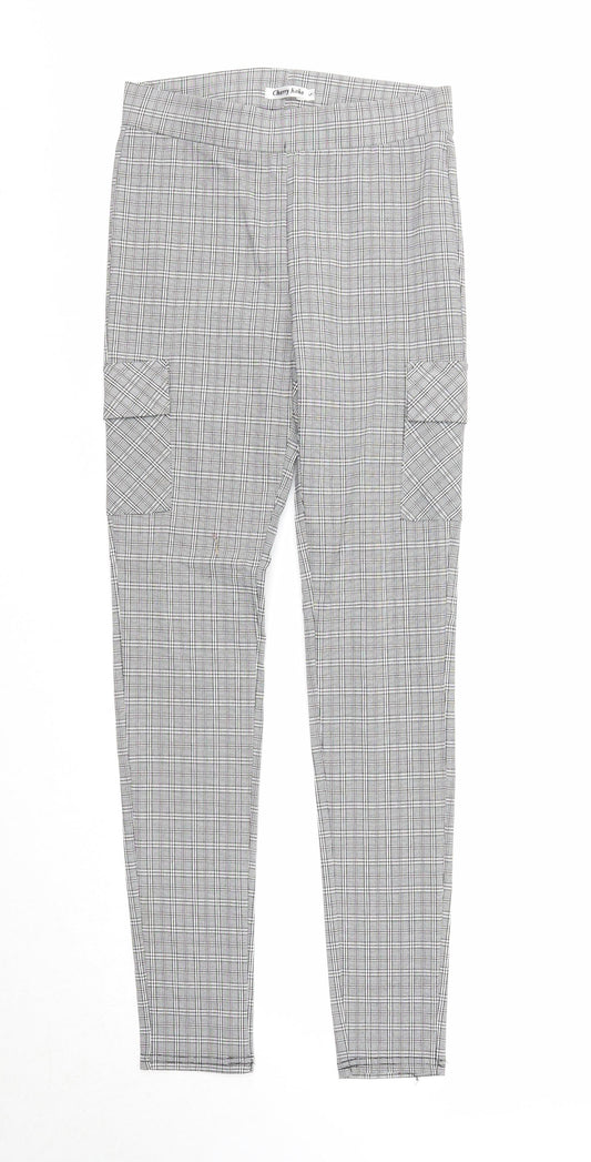Cherry Koko Womens Grey Plaid Cotton Carrot Leggings Size S Regular - Cargo Pockets