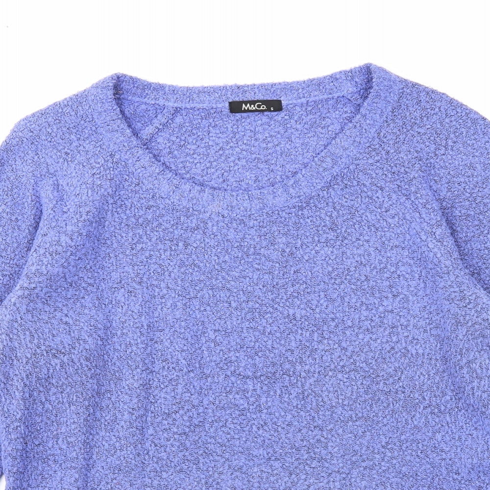 M&Co Womens Purple Round Neck Acrylic Pullover Jumper Size S