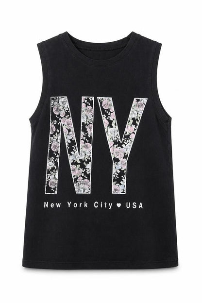 Candy Couture Girls Black Cotton Basic Tank Size 9 Years Round Neck Pullover - New York City