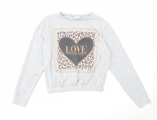 I love girls wear Girls Grey Polyester Pullover Sweatshirt Size 11 Years Pullover - Love