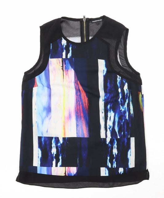 Warehouse Womens Black Geometric Polyester Basic Tank Size S Round Neck