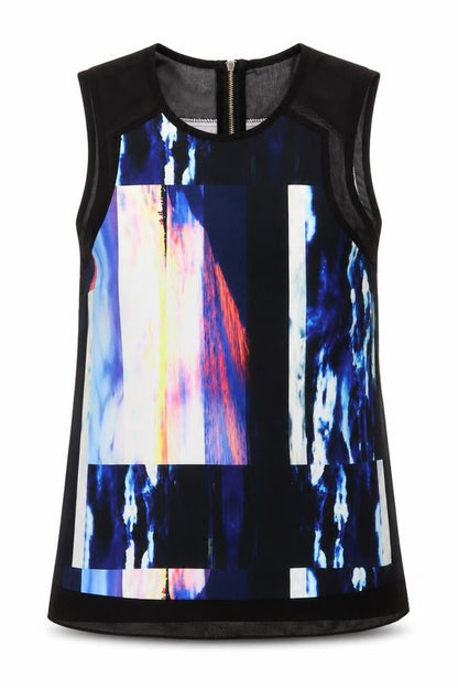 Warehouse Womens Black Geometric Polyester Basic Tank Size S Round Neck