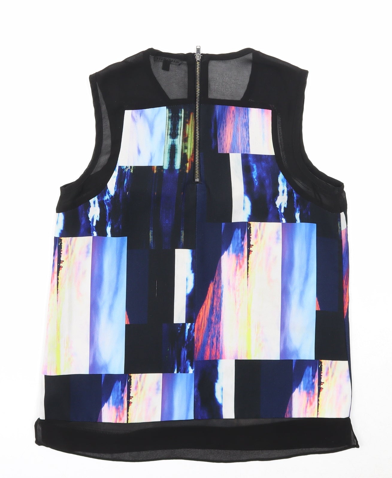 Warehouse Womens Black Geometric Polyester Basic Tank Size S Round Neck