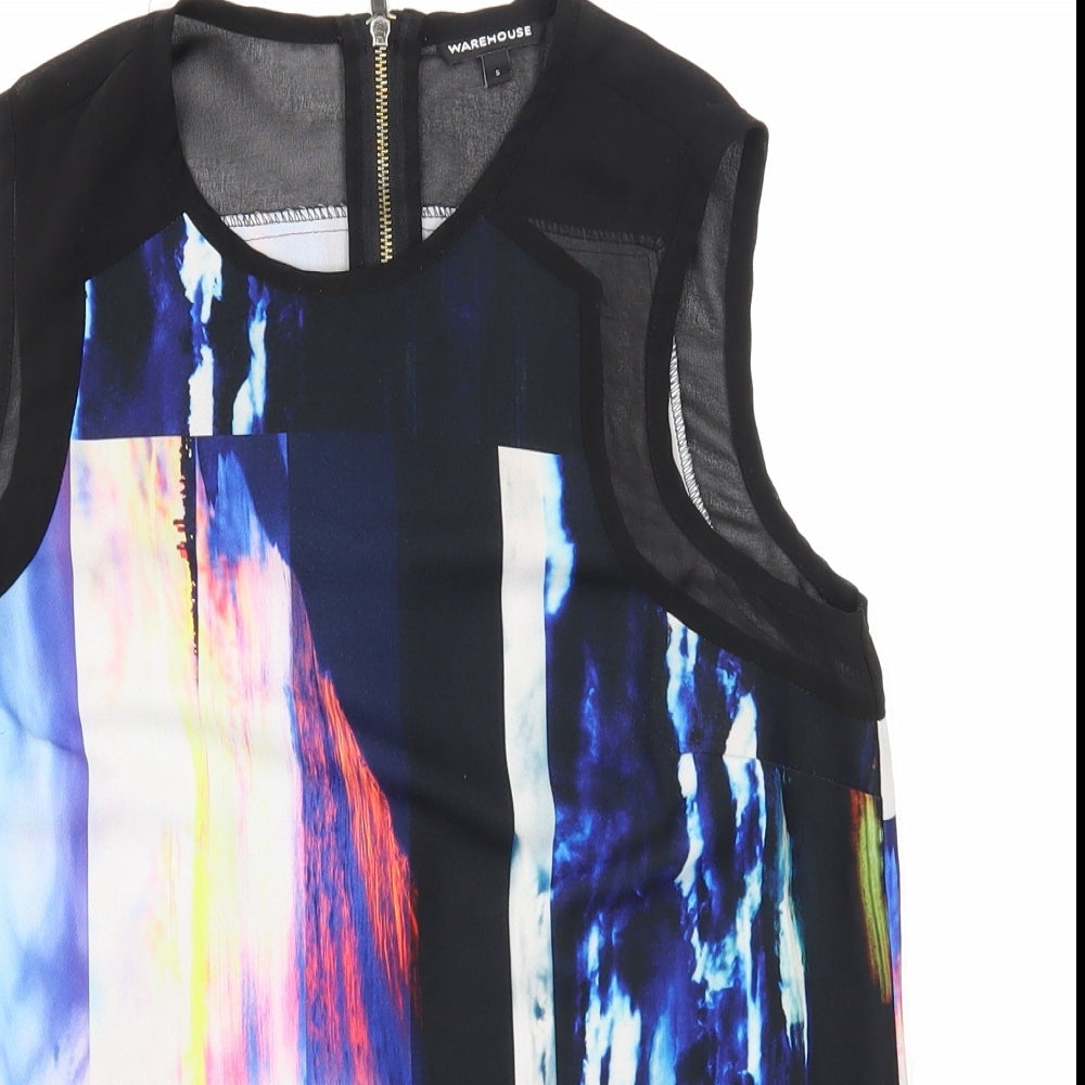 Warehouse Womens Black Geometric Polyester Basic Tank Size S Round Neck