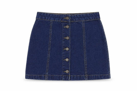 New Look Womens Blue Cotton A-Line Skirt Size 6 Button