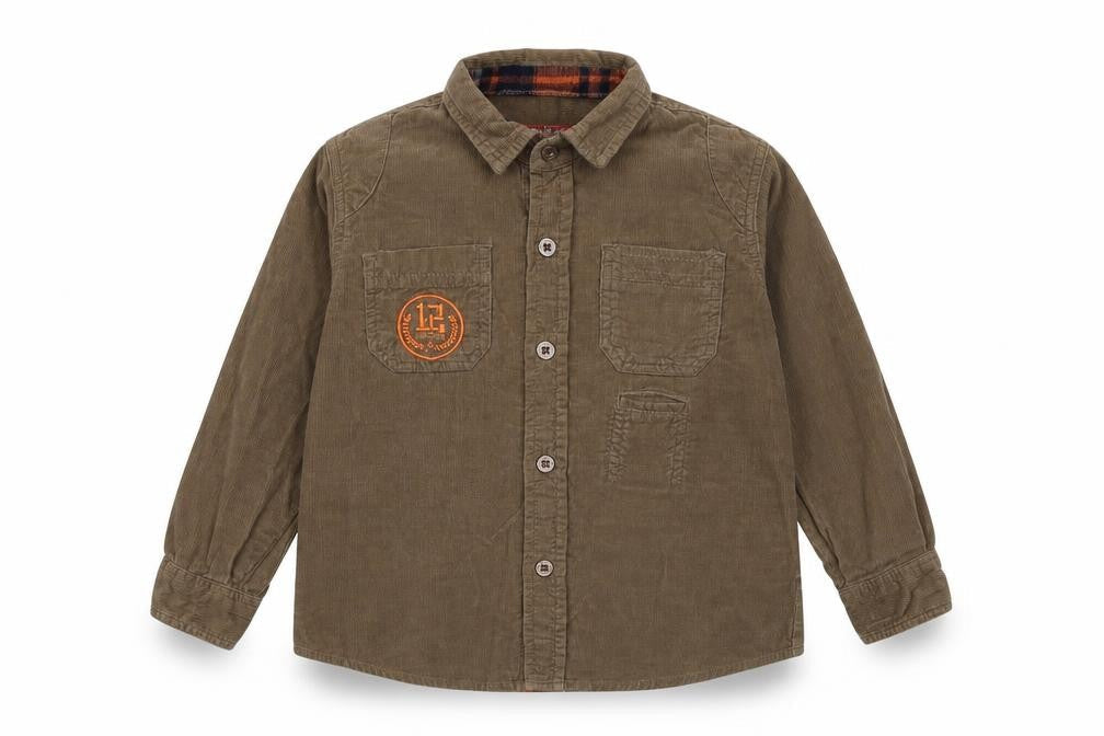 Minnie Minors Boys Brown 100% Cotton Basic Button-Up Size 3-4 Years Collared Button