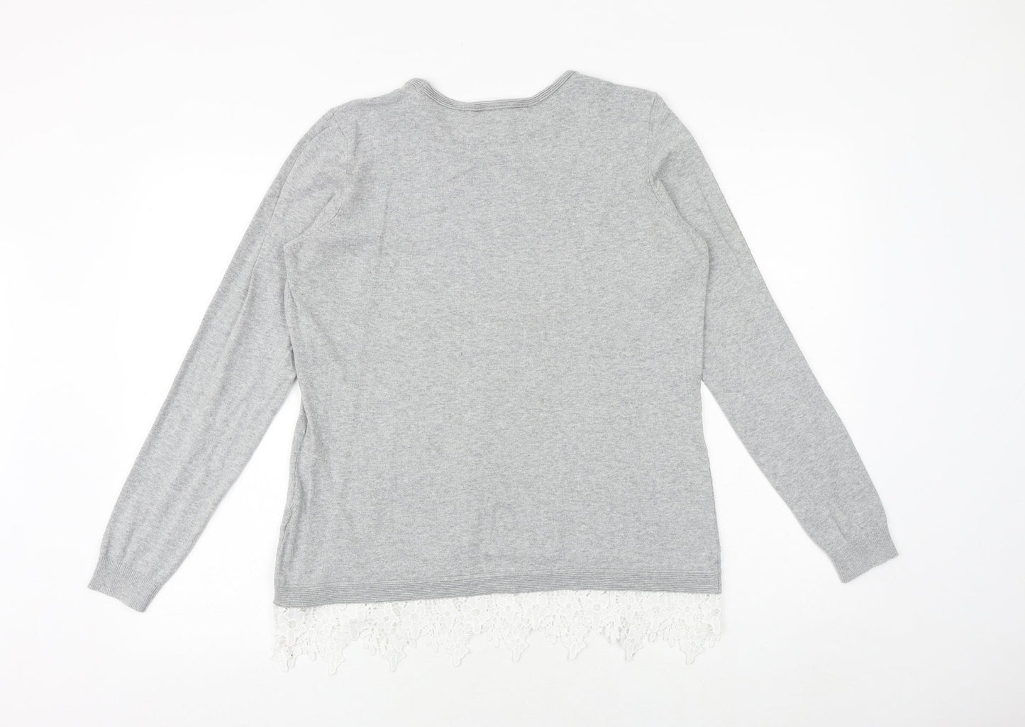 Dorothy Perkins Womens Grey Round Neck Cotton Pullover Jumper Size 14