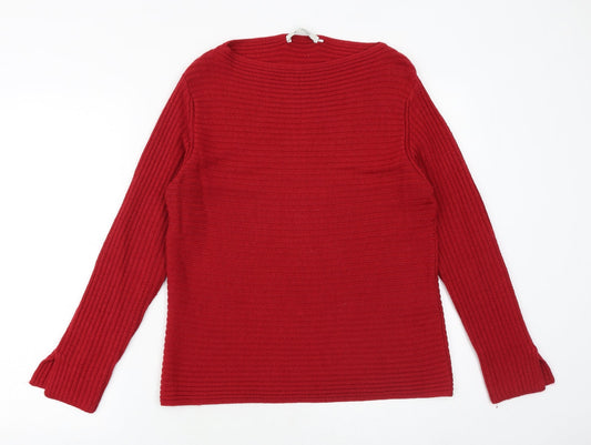 monari Womens Red Boat Neck Herringbone Polyester Pullover Jumper Size 16