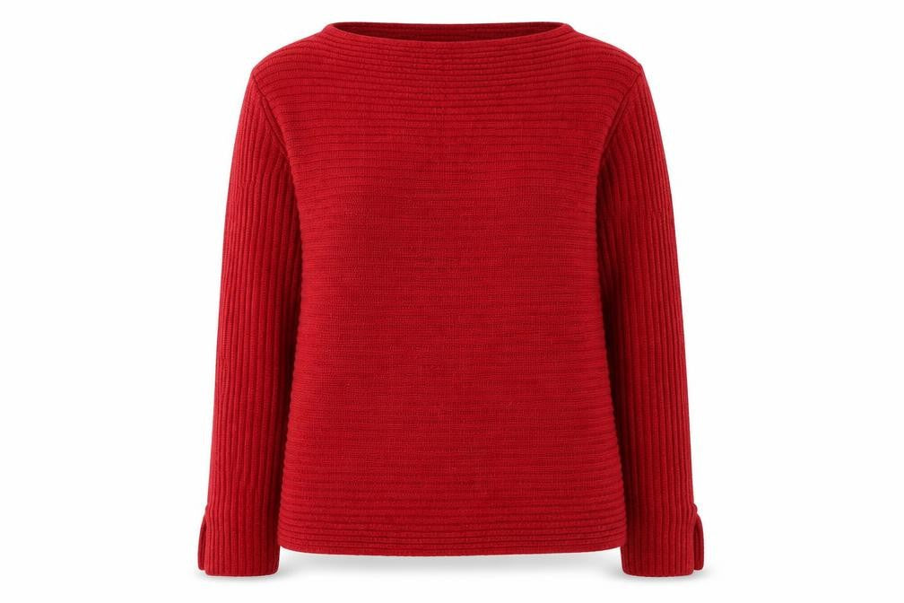 monari Womens Red Boat Neck Herringbone Polyester Pullover Jumper Size 16