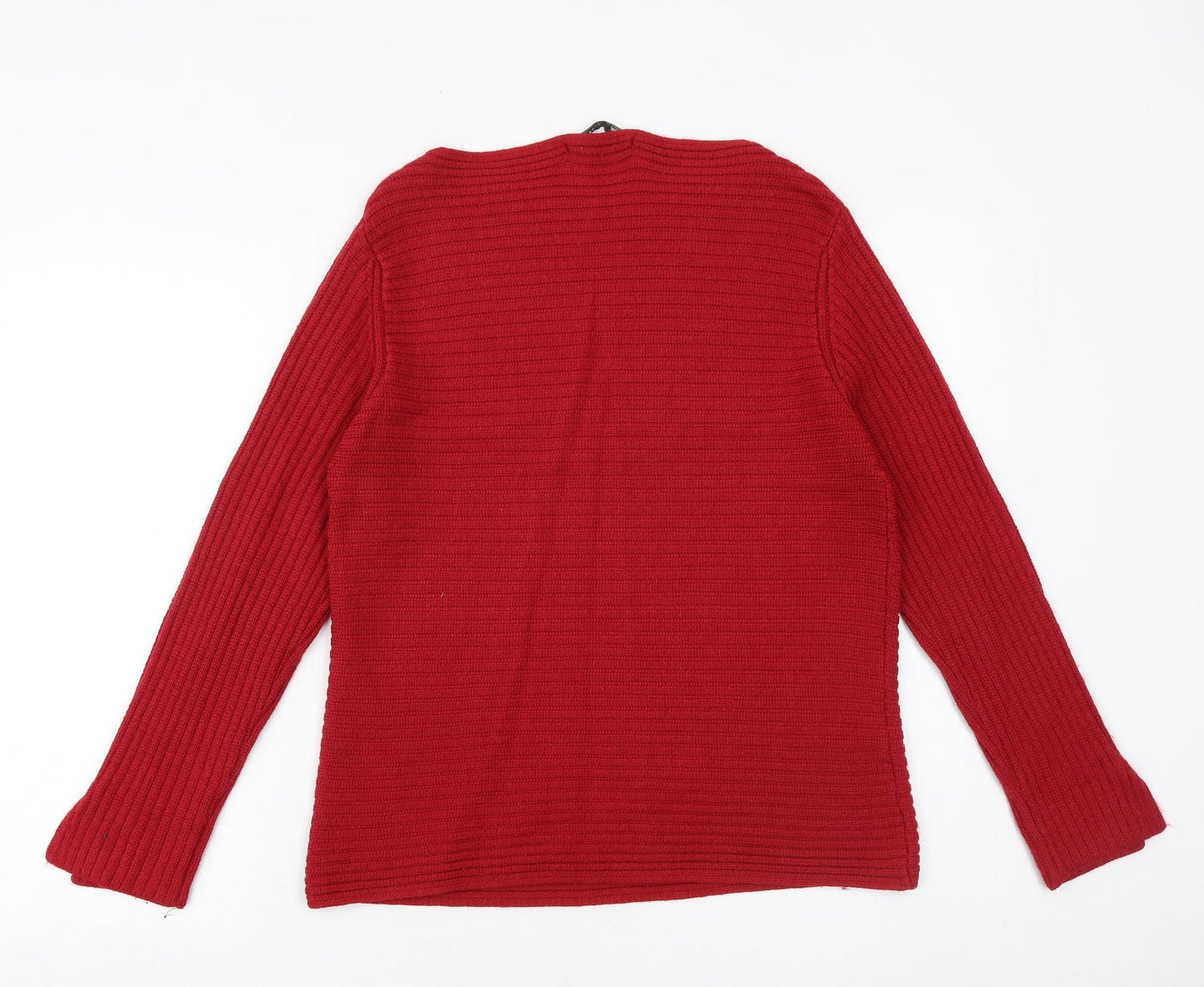monari Womens Red Boat Neck Herringbone Polyester Pullover Jumper Size 16