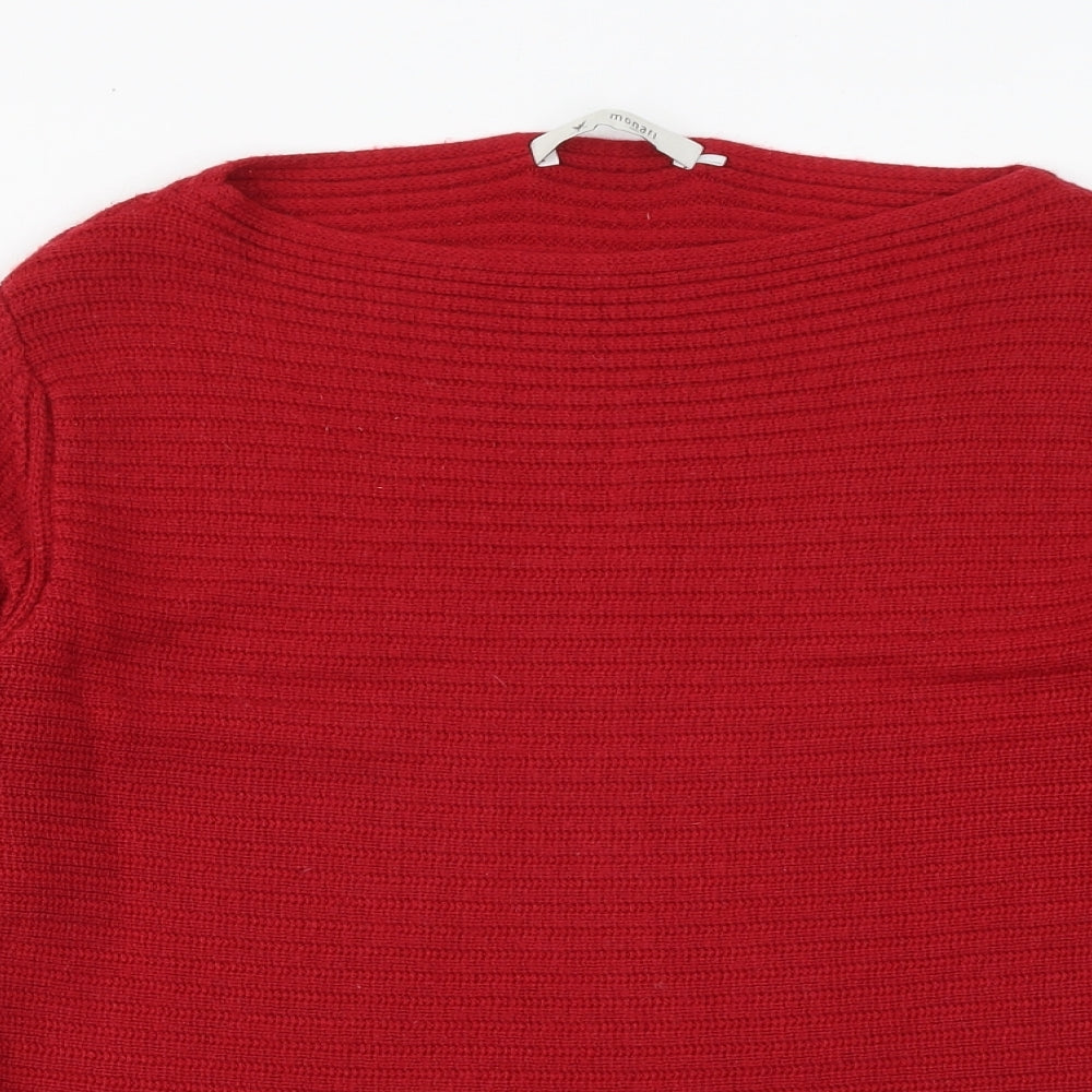 monari Womens Red Boat Neck Herringbone Polyester Pullover Jumper Size 16