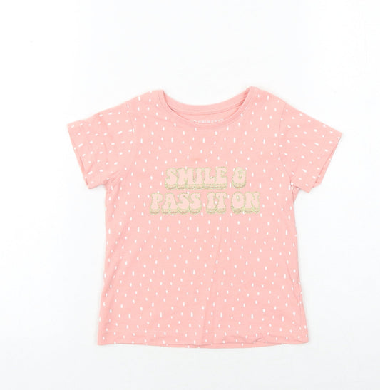 Primark Girls Pink Geometric 100% Cotton Basic T-Shirt Size 2-3 Years Round Neck Pullover - Smile & Pass It On
