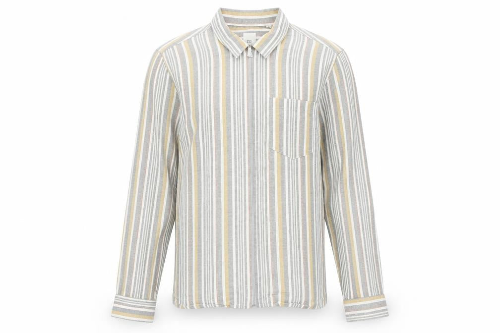 River Island Mens Grey Striped Cotton Button-Up Size S Collared Zip