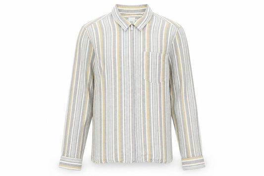 River Island Mens Grey Striped Cotton Button-Up Size S Collared Zip
