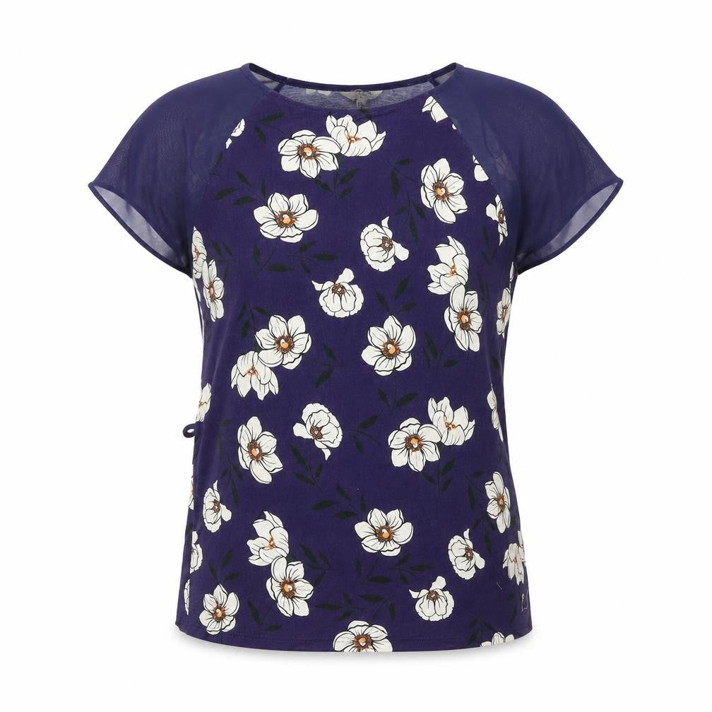Papaya Womens Blue Floral Viscose Basic Blouse Size 10 Round Neck
